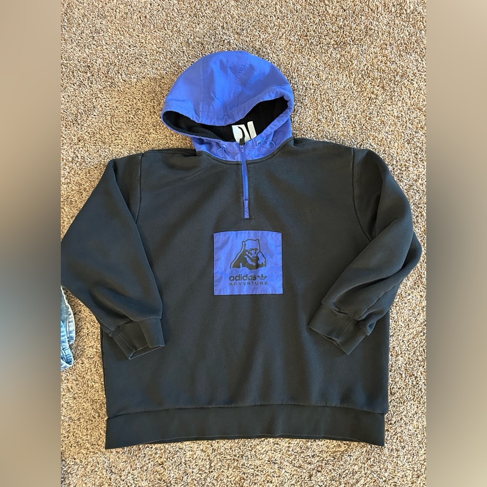 Adidas Adventure Half Zip Hoodie Pullover Fleece Lined Hood Black Men's XL